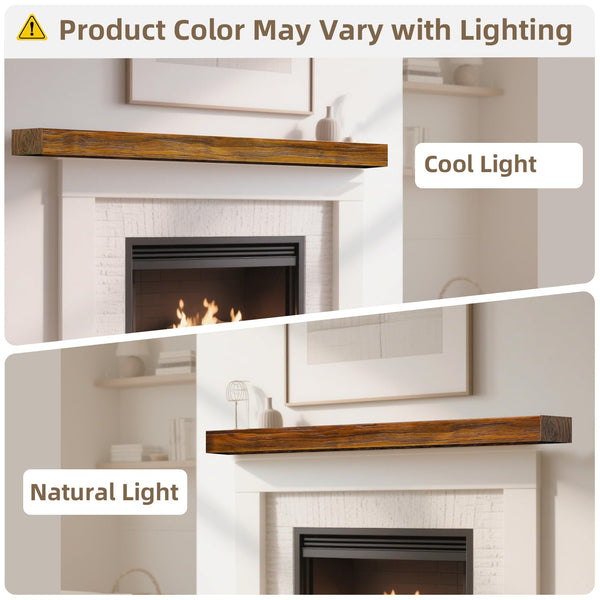 English Elm Fireplace Mantel, 72" Handcrafted Floating Shelf In Dark Chocolate - Rustic Wall Display For Decor T3210P391501