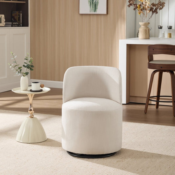 English Elm Set Swivel Barrel Accent Chair Armless Linen Upholstered Compact Seat for Dining Vanity Bedroom Beige W3244P454053