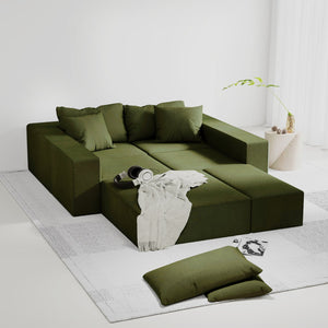 English Elm Modern Upholstered Sectional Sofa Set, Modular 132" L-Shaped Chenille Couch, No Assembly, Plush Comfort and Versatile Configuration Green W834S00373
