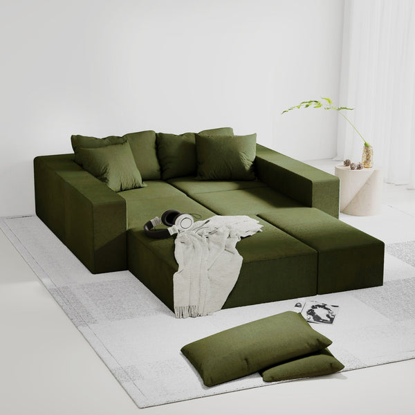 English Elm Modern Upholstered Sectional Sofa Set, Modular 132" L-Shaped Chenille Couch, No Assembly, Plush Comfort and Versatile Configuration Green W834S00373
