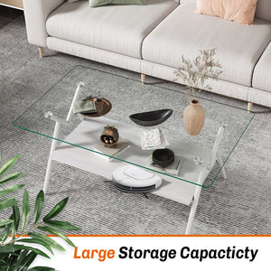 English Elm Coffee Table Set Of 3 With Tempered Glass & Mdf Storage, Modern Design For Living Room Elegance W241S00049
