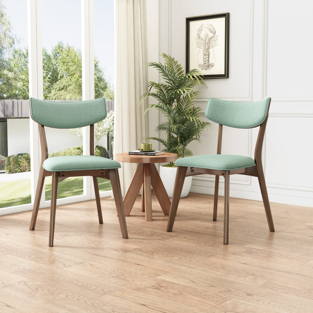 English Elm Chazz Mid-century Dining Chairs Set of Two with Walnut Rubberwood Legs Padded Seats N768P428229M