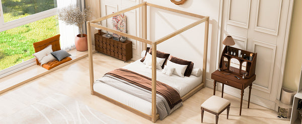 English Elm King Canopy Platform Bed with Support Legs, Sturdy Pine & MDF Slat Base for Cool, Fresh Mattress Natural WF309290AAM