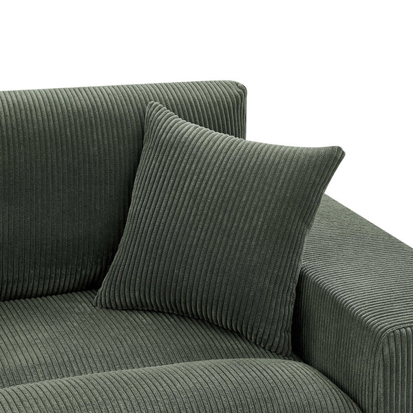 English Elm Corduroy Modular Sectional Sofa with Dual Ottomans for Flexible Living Room Seating Dark Green B2748S00023