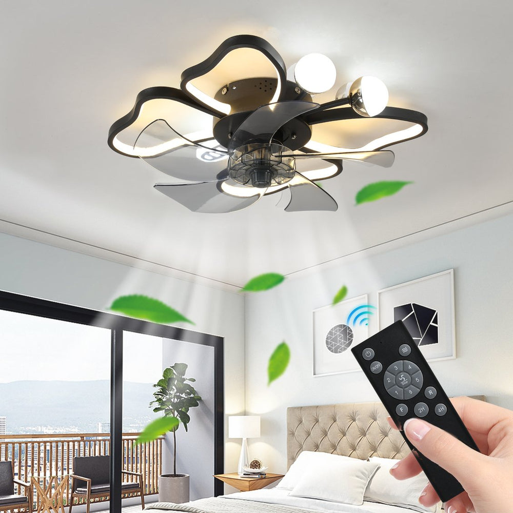 English Elm 19.7 Inch Modern Butterfly Ceiling Fan with 24W LED, Remote, Timer, Quiet Operation, White+Black W2312P374760