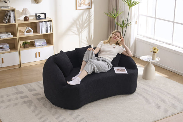 English Elm Ly-049s Curved Chenille Loveseat with Boneless Frame for Modern Living Spaces Black W2231P402442