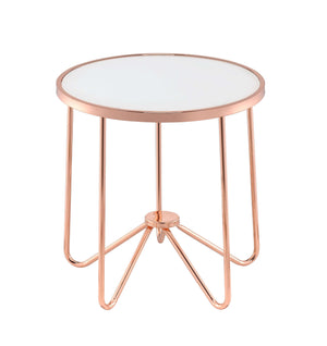 English Elm Rose Frosted Glass Top Coffee Table with Metallic Base 34" Round Modern Occasional Table for Living Room Stylish Centerpiece, Easy Assembly Rose Gold 27 L x 27 W x 5.5 H B2741P332648