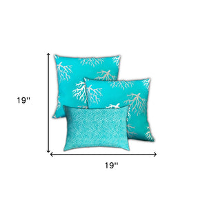 Homeroots Set Of Three 19" X 19" Ocean Blue And White Zippered Coastal Throw Indoor Outdoor Pillow Cover  Uv Protected Polyester 472725