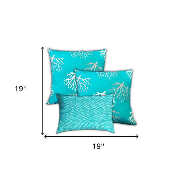 Homeroots Set Of Three 19" X 19" Ocean Blue And White Zippered Coastal Throw Indoor Outdoor Pillow Cover  Uv Protected Polyester 472725