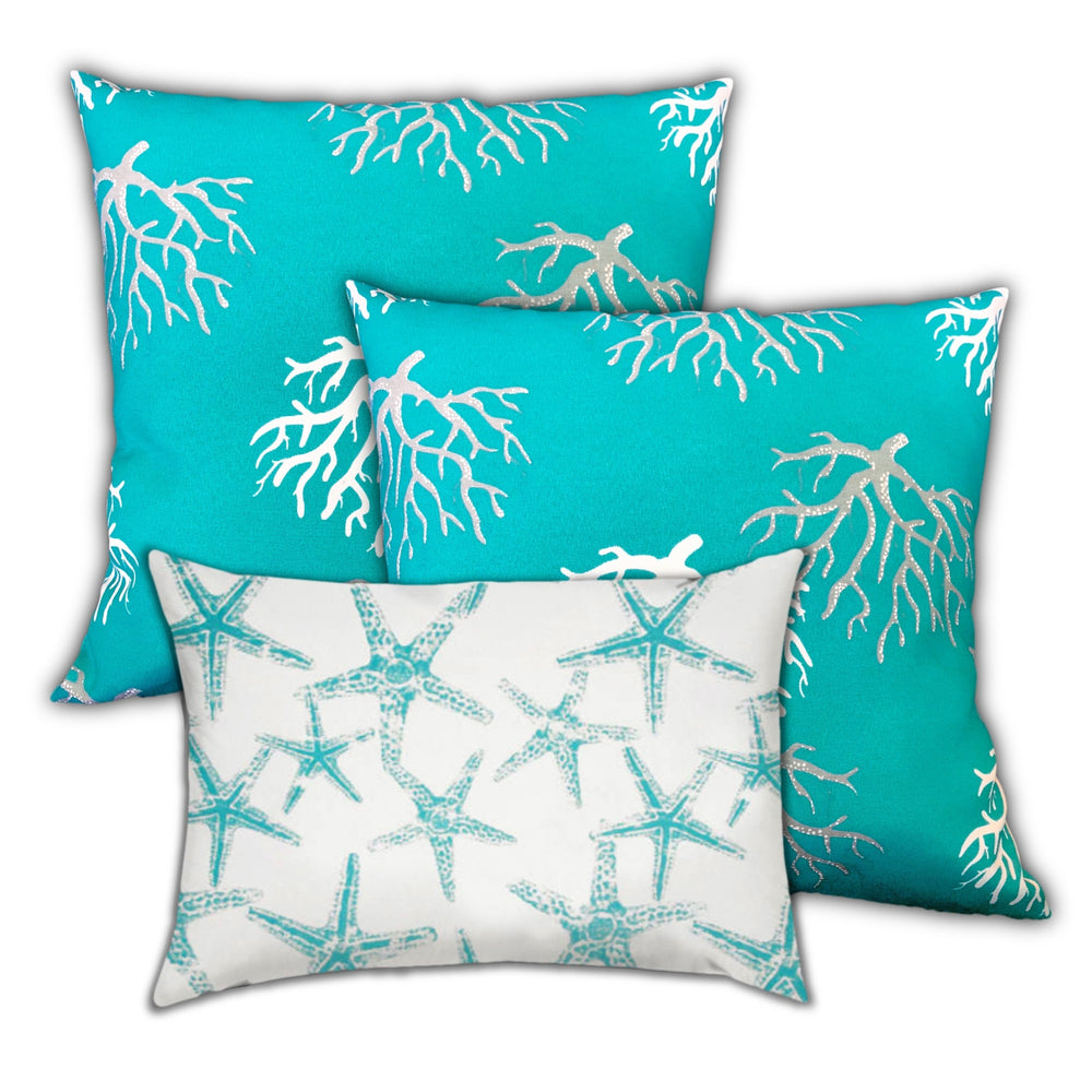 Homeroots Set Of Three 19" X 19" Ocean Blue And White Zippered Nautical Throw Indoor Outdoor Pillow Cover  Uv Protected Polyester 472726