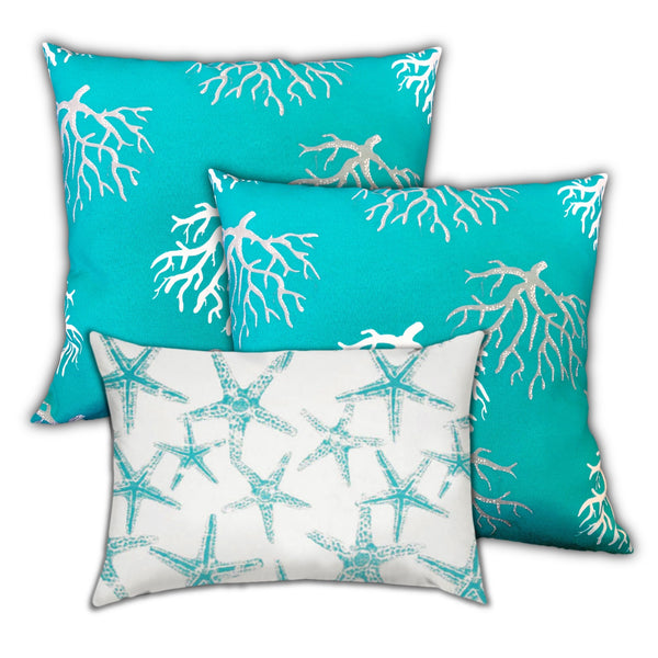 Homeroots Set Of Three 19" X 19" Ocean Blue And White Zippered Nautical Throw Indoor Outdoor Pillow Cover  Uv Protected Polyester 472726