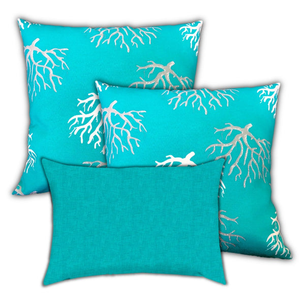 Homeroots Set Of Three 19" X 19" Ocean Blue And White Zippered Coastal Throw Indoor Outdoor Pillow Cover  Uv Protected Polyester 472727