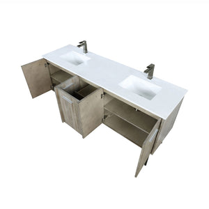 English Elm Rustic Acacia Double Bath Vanity 72" W With White Quartz Top, Gun Metal Faucet & Ample Storage Space B2731P259641-GIGA