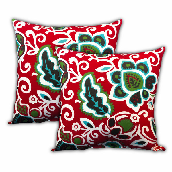 Homeroots Set Of Three 19" X 19" White And Red Zippered Floral Throw Indoor Outdoor Pillow Cover  Uv Protected Polyester 472733