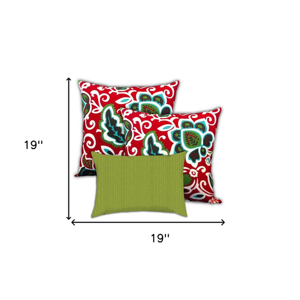 Homeroots Set Of Three 19" X 19" White And Red Zippered Floral Throw Indoor Outdoor Pillow Cover  Uv Protected Polyester 472733