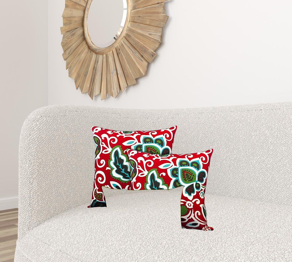 Homeroots Set Of Three 19" X 19" White And Red Zippered Floral Throw Indoor Outdoor Pillow Cover  Uv Protected Polyester 472733