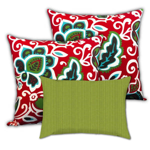 Homeroots Set Of Three 19" X 19" White And Red Zippered Floral Throw Indoor Outdoor Pillow Cover  Uv Protected Polyester 472733
