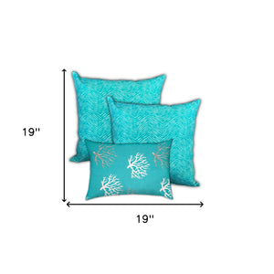 Homeroots Set Of Three 19" X 19" Ocean Blue And White Zippered Coastal Throw Indoor Outdoor Pillow Cover  Uv Protected Polyester 472734