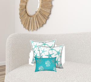 Homeroots Set Of Three 19" X 19" Ocean Blue And White Zippered Coastal Throw Indoor Outdoor Pillow Cover  Uv Protected Polyester 472736