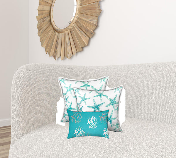 Homeroots Set Of Three 19" X 19" Ocean Blue And White Zippered Coastal Throw Indoor Outdoor Pillow Cover  Uv Protected Polyester 472736