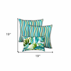 Homeroots Set Of Three 19" X 19" White And Green Zippered Tropical Throw Indoor Outdoor Pillow Cover  Uv Protected Polyester 472738