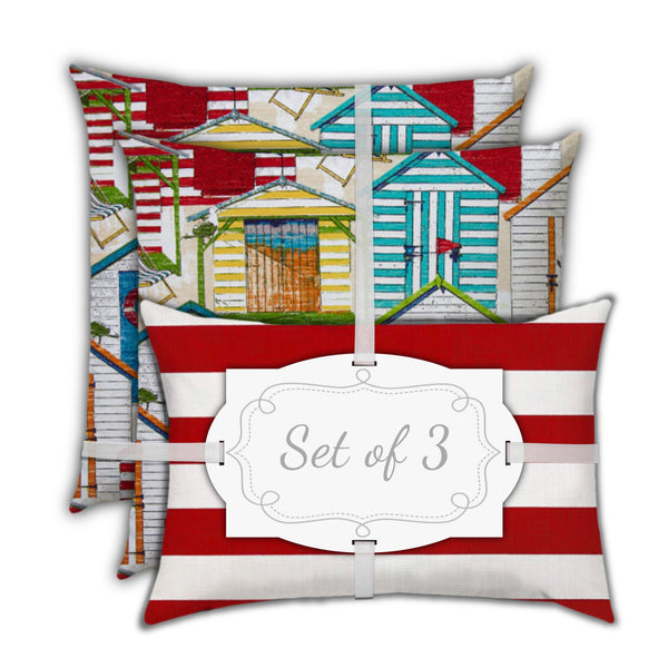 Homeroots Set Of Three 19" X 19" Orange And White Zippered Striped Throw Indoor Outdoor Pillow Cover  Uv Protected Polyester 472744