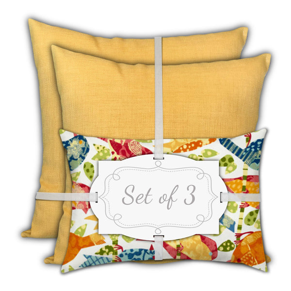 Homeroots Set Of Three 19" X 19" Gold And White Bird Zippered Solid Color Throw Indoor Outdoor Pillow Cover  Uv Protected Polyester 472772