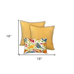Homeroots Set Of Three 19" X 19" Gold And White Bird Zippered Solid Color Throw Indoor Outdoor Pillow Cover  Uv Protected Polyester 472772