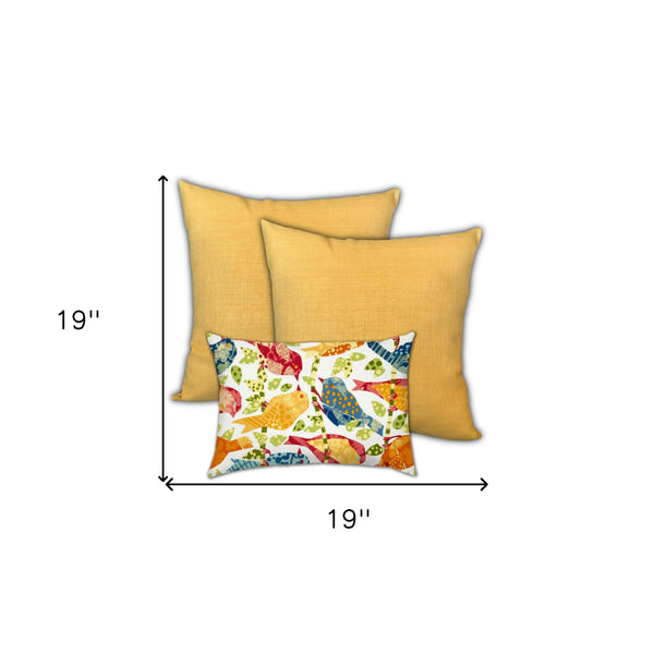 Homeroots Set Of Three 19" X 19" Gold And White Bird Zippered Solid Color Throw Indoor Outdoor Pillow Cover  Uv Protected Polyester 472772