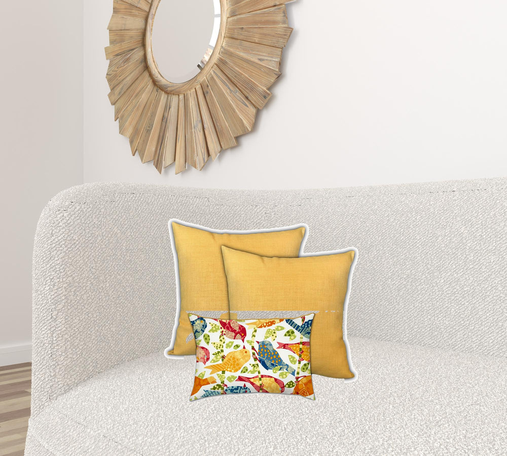 Homeroots Set Of Three 19" X 19" Gold And White Bird Zippered Solid Color Throw Indoor Outdoor Pillow Cover  Uv Protected Polyester 472772