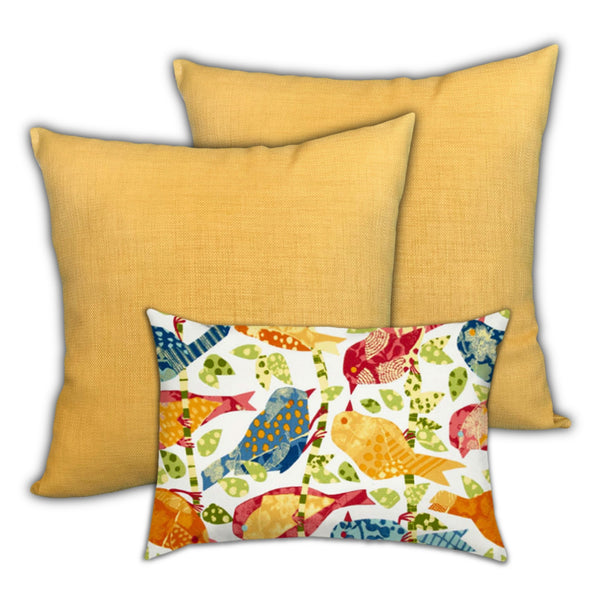 Homeroots Set Of Three 19" X 19" Gold And White Bird Zippered Solid Color Throw Indoor Outdoor Pillow Cover  Uv Protected Polyester 472772