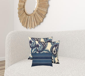 Homeroots Set Of Three 19" X 19" Navy Blue And White Zippered Paisley Throw Indoor Outdoor Pillow Cover  Uv Protected Polyester 472774