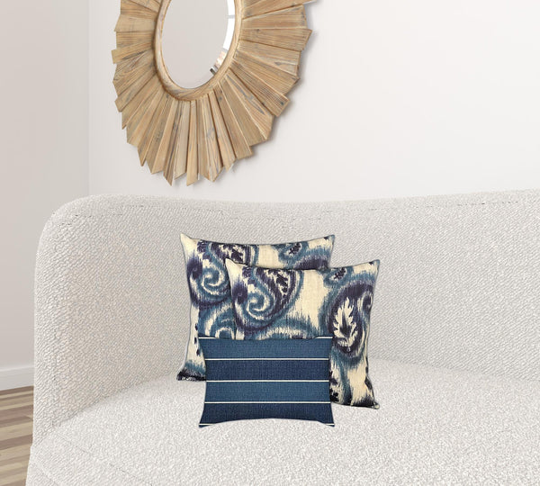 Homeroots Set Of Three 19" X 19" Navy Blue And White Zippered Paisley Throw Indoor Outdoor Pillow Cover  Uv Protected Polyester 472774