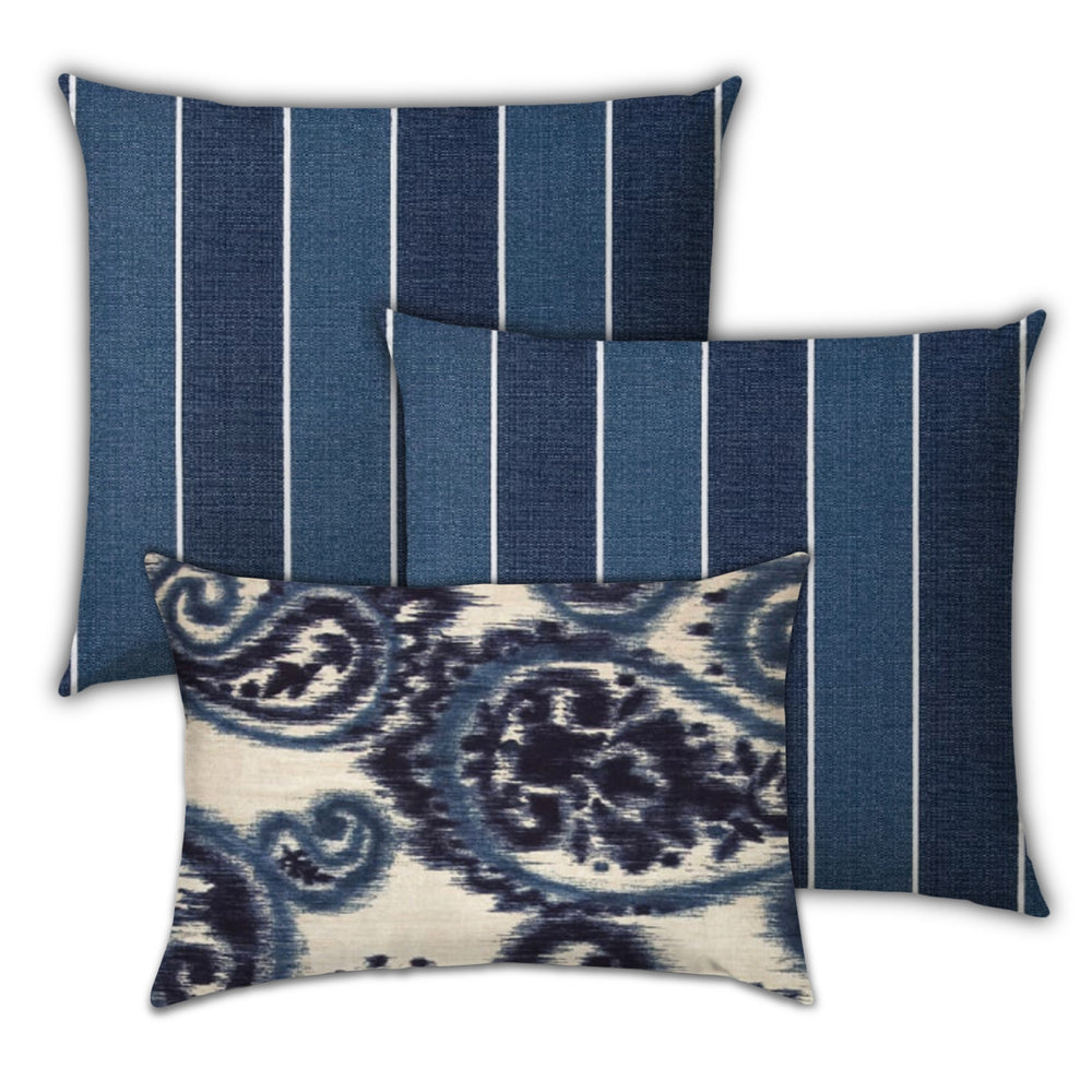 Homeroots Set Of Three 19" X 19" Navy Blue And White Zippered Striped Throw Indoor Outdoor Pillow Cover  Uv Protected Polyester 472777
