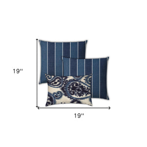 Homeroots Set Of Three 19" X 19" Navy Blue And White Zippered Striped Throw Indoor Outdoor Pillow Cover  Uv Protected Polyester 472777