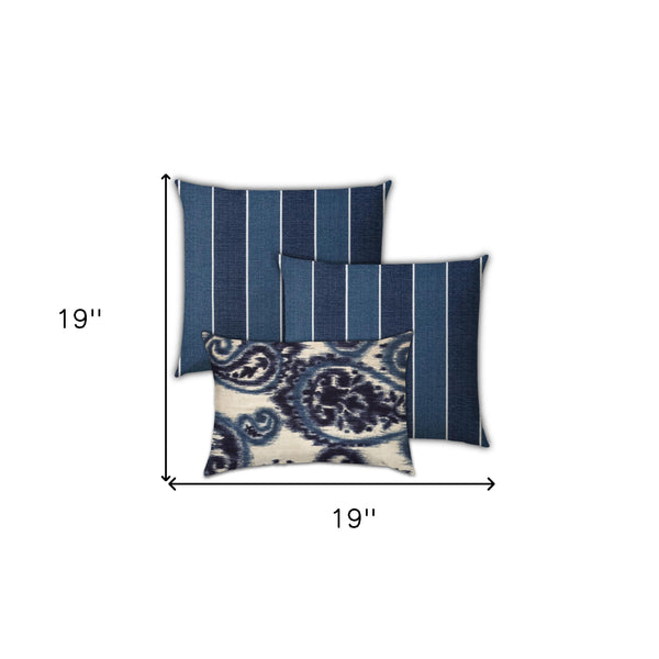 Homeroots Set Of Three 19" X 19" Navy Blue And White Zippered Striped Throw Indoor Outdoor Pillow Cover  Uv Protected Polyester 472777