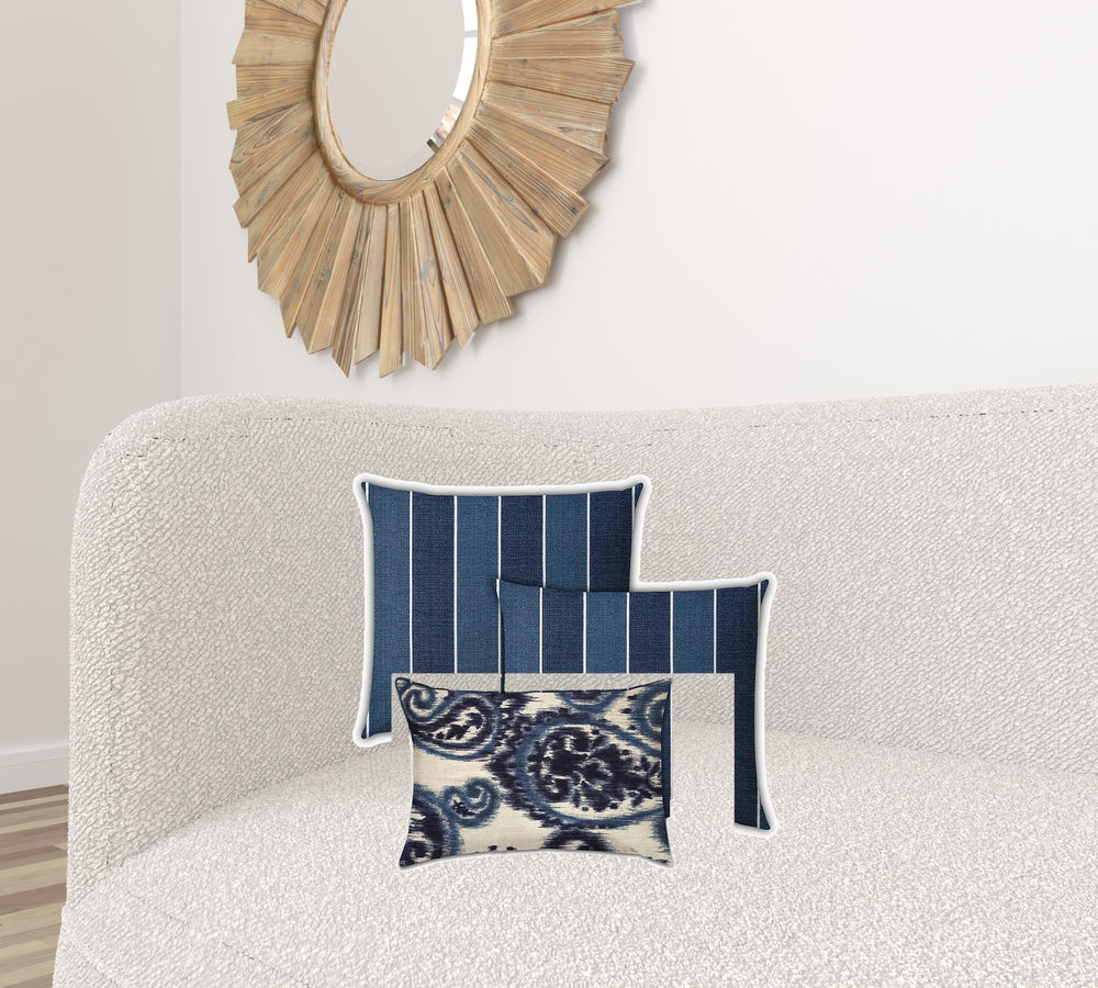 Homeroots Set Of Three 19" X 19" Navy Blue And White Zippered Striped Throw Indoor Outdoor Pillow Cover  Uv Protected Polyester 472777