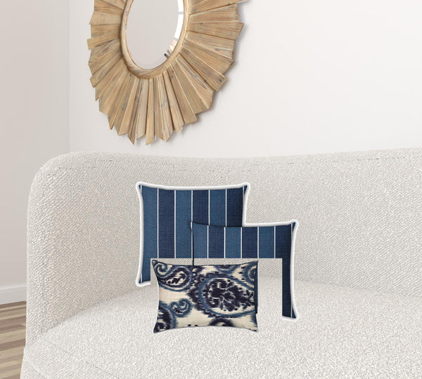 Homeroots Set Of Three 19" X 19" Navy Blue And White Zippered Striped Throw Indoor Outdoor Pillow Cover  Uv Protected Polyester 472777