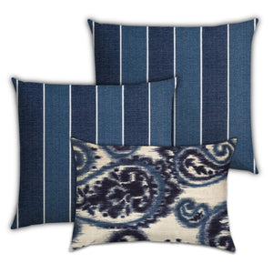 Homeroots Set Of Three 19" X 19" Navy Blue And White Zippered Striped Throw Indoor Outdoor Pillow Cover  Uv Protected Polyester 472777