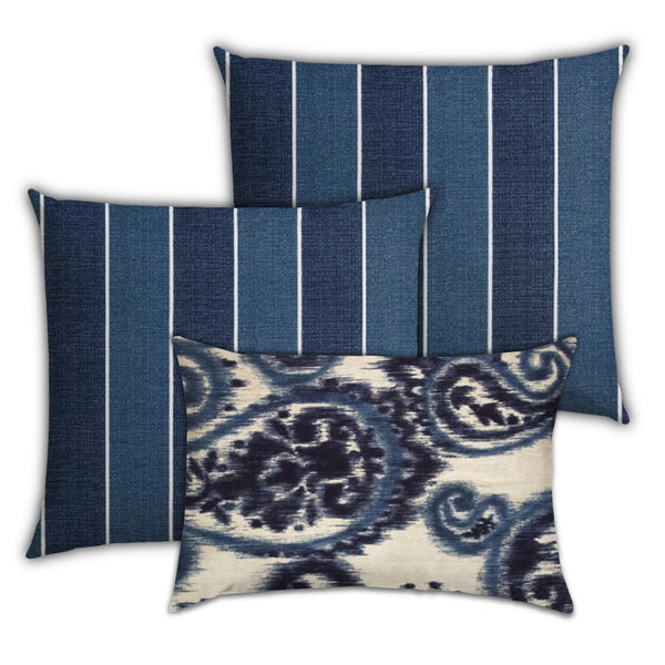 Homeroots Set Of Three 19" X 19" Navy Blue And White Zippered Striped Throw Indoor Outdoor Pillow Cover  Uv Protected Polyester 472777