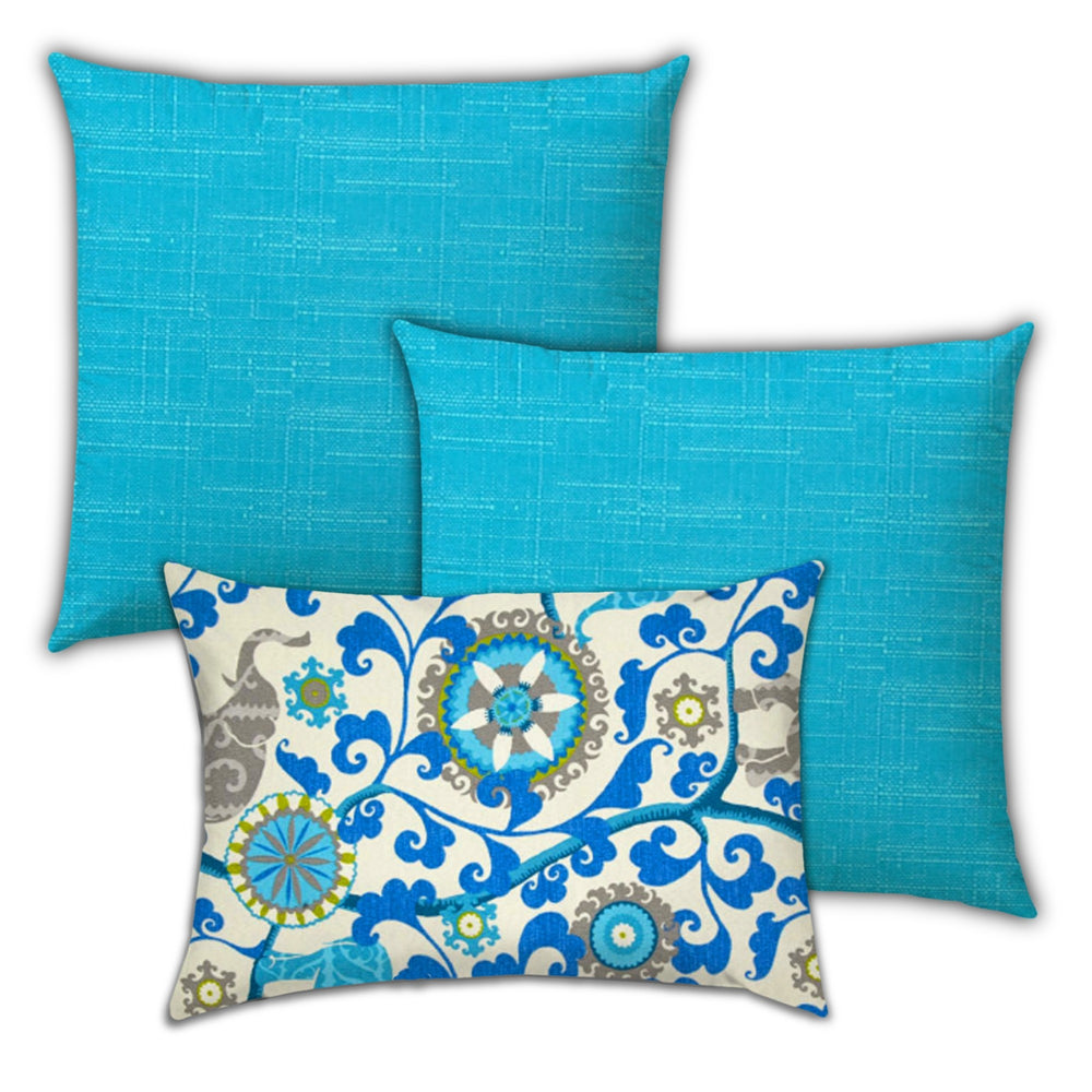 Homeroots Set Of Three 19" X 19" Gray And White Zippered Floral Throw Indoor Outdoor Pillow Cover  Uv Protected Polyester 472787