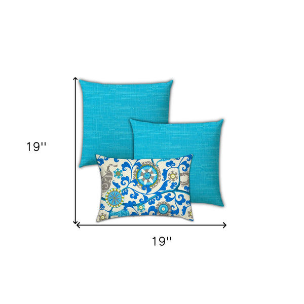 Homeroots Set Of Three 19" X 19" Gray And White Zippered Floral Throw Indoor Outdoor Pillow Cover  Uv Protected Polyester 472787