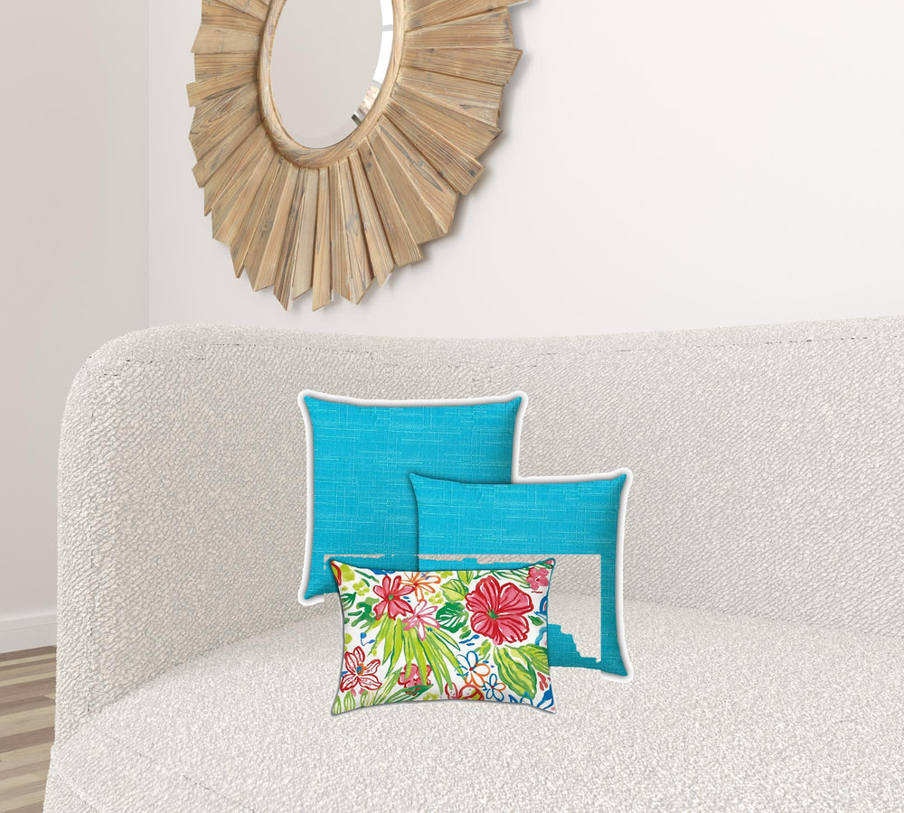 Homeroots Set Of Three 19" X 19" Red And Blue Zippered Floral Throw Indoor Outdoor Pillow Cover  Uv Protected Polyester 472789