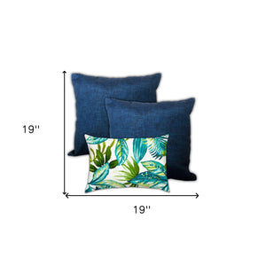 Homeroots Set Of Three 19" X 19" White And Blue Zippered Tropical Throw Indoor Outdoor Pillow Cover  Uv Protected Polyester 472799