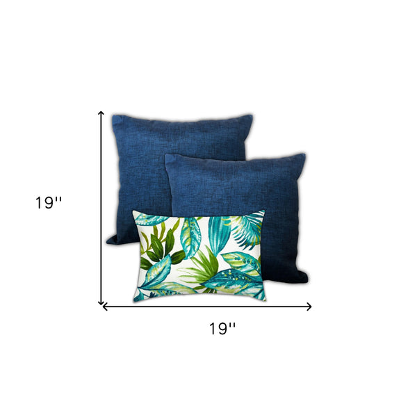 Homeroots Set Of Three 19" X 19" White And Blue Zippered Tropical Throw Indoor Outdoor Pillow Cover  Uv Protected Polyester 472799