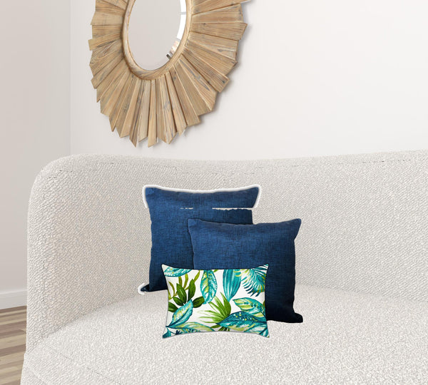 Homeroots Set Of Three 19" X 19" White And Blue Zippered Tropical Throw Indoor Outdoor Pillow Cover  Uv Protected Polyester 472799