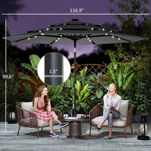 English Elm Garden Cantilever Patio Umbrella with Solar Led Lights and Upf30 Polyester Canopy Black T3971P481857