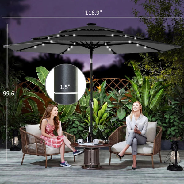 English Elm Garden Cantilever Patio Umbrella with Solar Led Lights and Upf30 Polyester Canopy Black T3971P481857