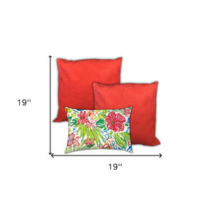 Homeroots Set Of Three 19" X 19" Red And White Zippered Solid Color Throw Indoor Outdoor Pillow Cover  Uv Protected Polyester 472800