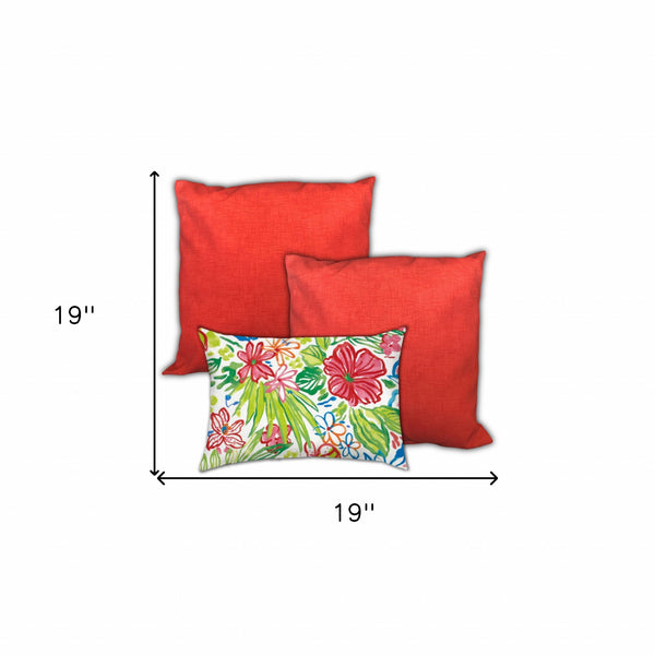 Homeroots Set Of Three 19" X 19" Red And White Zippered Solid Color Throw Indoor Outdoor Pillow Cover  Uv Protected Polyester 472800
